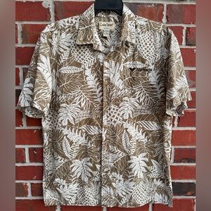 Cooke Street Honolulu Men's M Brown Tropical Floral Pineapple Hawaiian Shirt A1